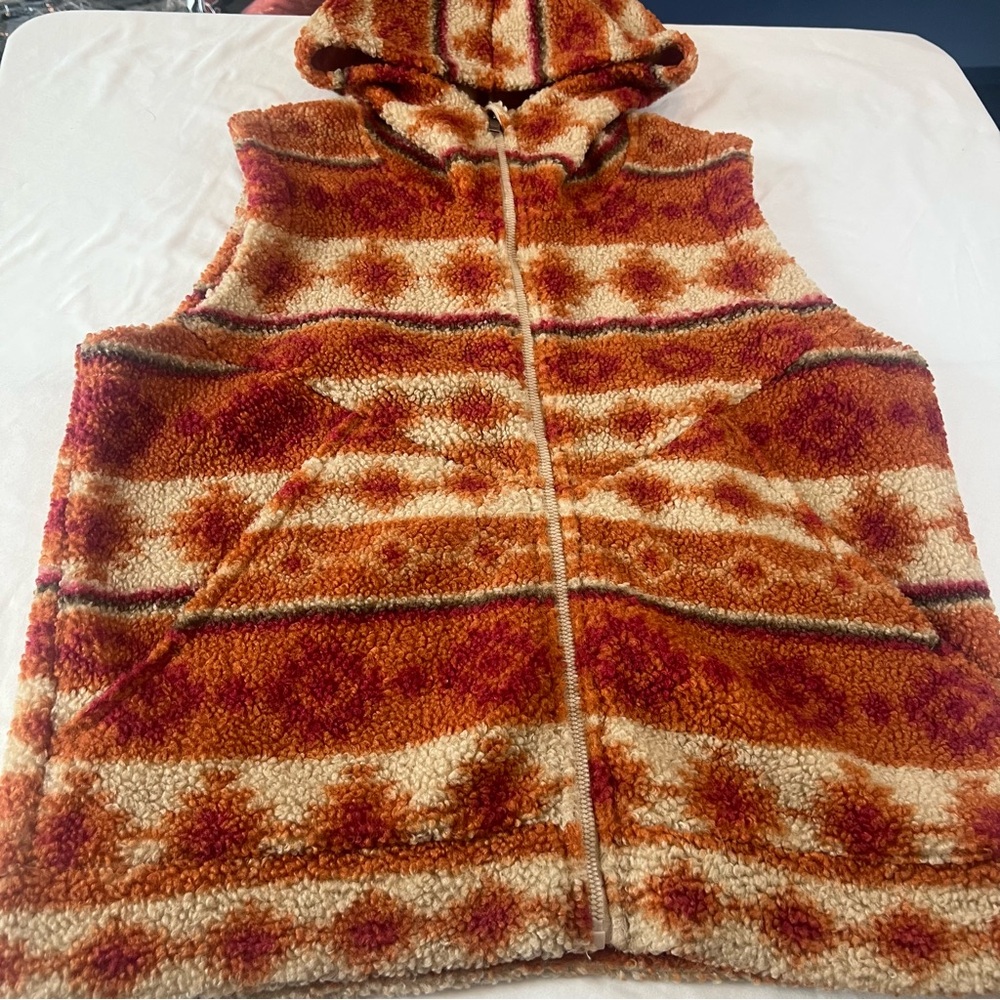 Kyodan Outdoor Sherpa Hooded Vest Large Aztec Southwestern Fleece